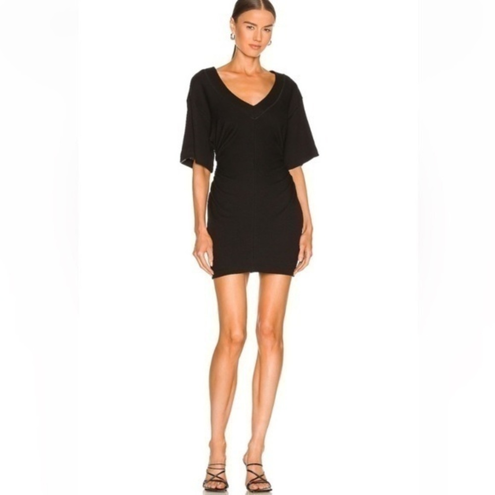 L'Academie Black waffle Mini Dress with V-Neck